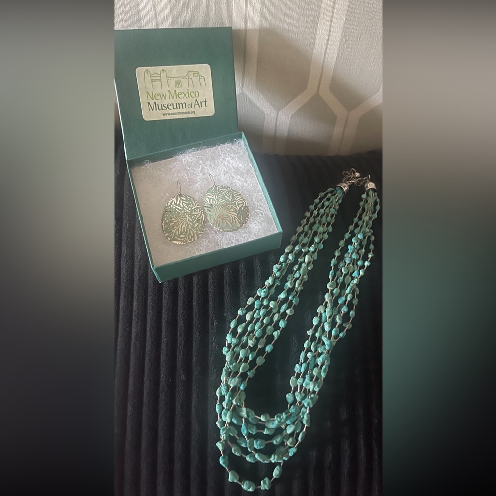 Authentic Turquoise and Sterling Silver necklace and earring set.